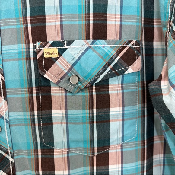 Larry Mahan Western Shirt XXL Blue Pearl Snap Plaid Short Sleeve Cowboy - Picture 3 of 8